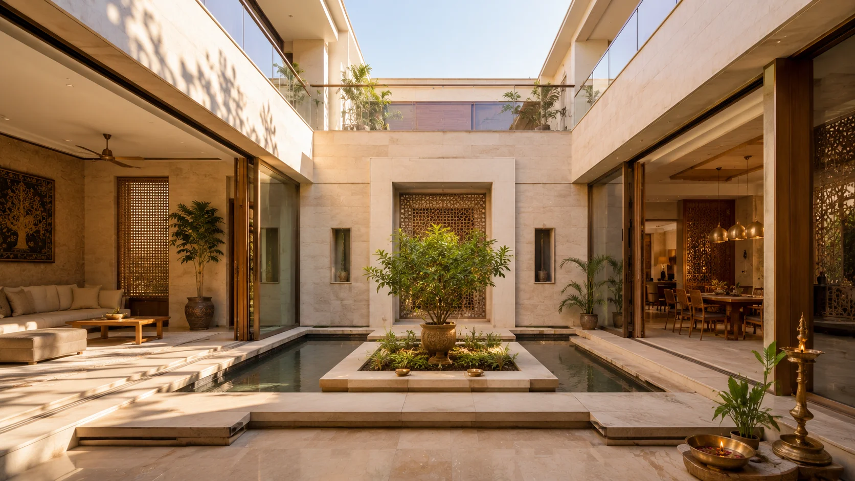 Modern Vastu-compliant Indian villa with open courtyard and natural light — Naksha Planet architecture design